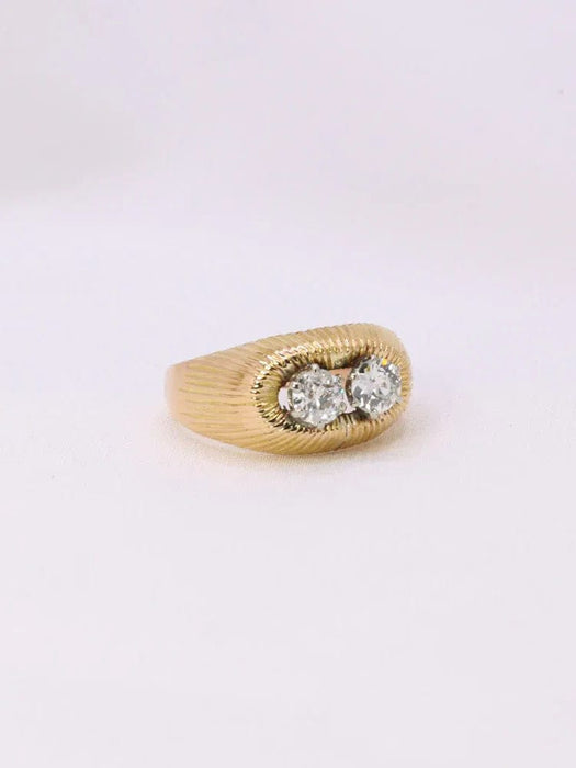 Bague 53 Bague jonc vintage godrons or jaune diamants taille ancienne 0,7 ct 58 Facettes J391