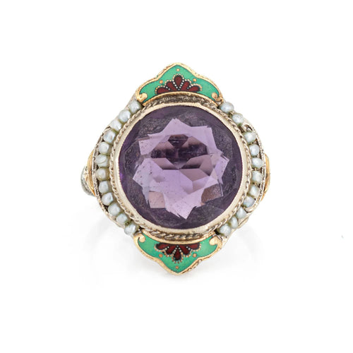 Bague 57 Vintage Art Déco Améthyste Bague Émail Cocktail Or 58 Facettes G13492