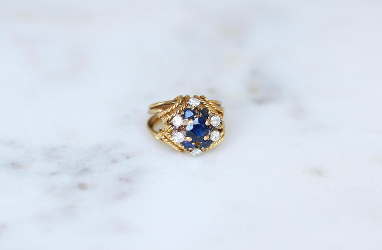 Bague 48 BOUCHERON - Bague Cocktail Saphir, Diamant, Or Jaune 58 Facettes