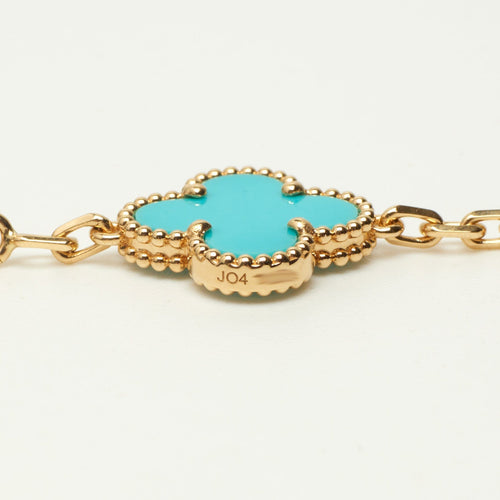 Bracelet Van Cleef & Arpels - EXTRA RARE Bracelet Vintage Alhambra 5 motifs turquoise et diamants 58 Facettes