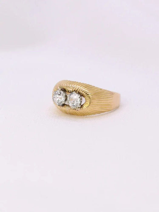 Bague 53 Bague jonc vintage godrons or jaune diamants taille ancienne 0,7 ct 58 Facettes J391