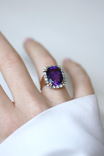 55 Bague Cocktail Améthyste et Diamants 58 Facettes