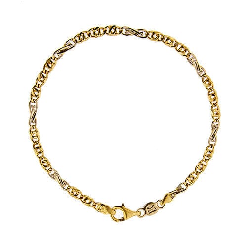 Herenarmband in twee goudsoorten, Schakel vogelogen 