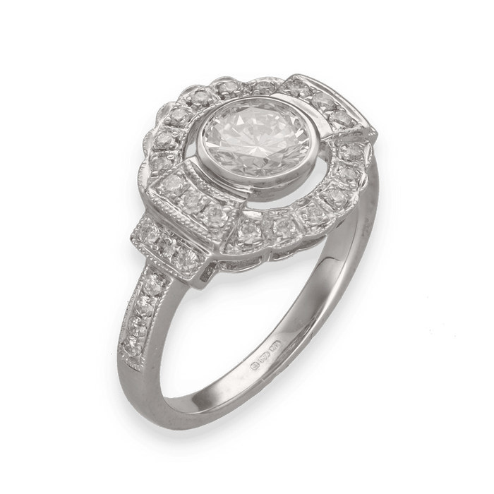 Stile dell'anello Art Deco diamanti in oro bianco 1,12 ct