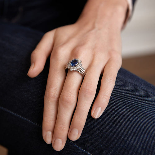 Bague 60 Bague Jonc Marguerite platine, saphir, diamants 58 Facettes