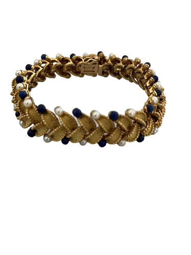 Bracelet Bracelet Articulé Feuillages Or Jaune Perles Lapis Lazuli 58 Facettes LOT 6170