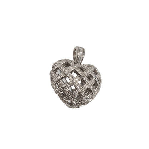 Pendentif Pendentif cœur or blanc 18 carats serti de diamants naturels 58 Facettes