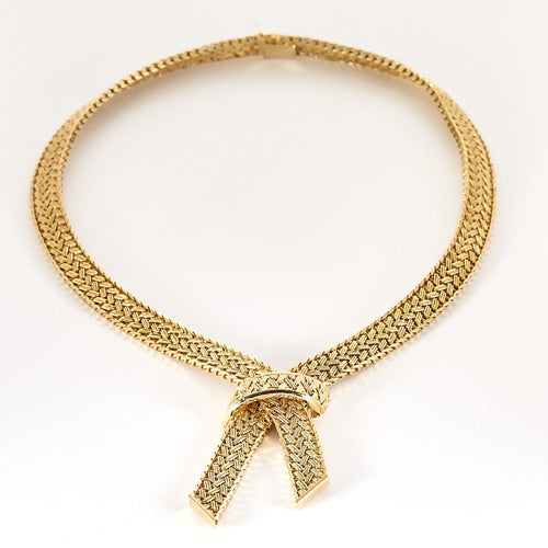 Colier neglijat din aur galben împletit 