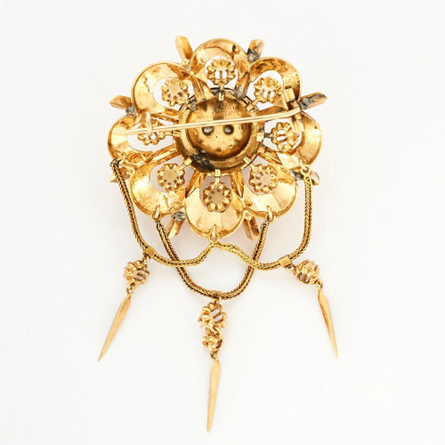 Broche Broche Napoléon III or jaune guilloché avec diamants 58 Facettes GU11