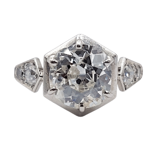 Bague 48.5 Bague solitaire Art Déco Platine diamant taille ancienne 1,70 carat (circa 1920) 58 Facettes A06291
