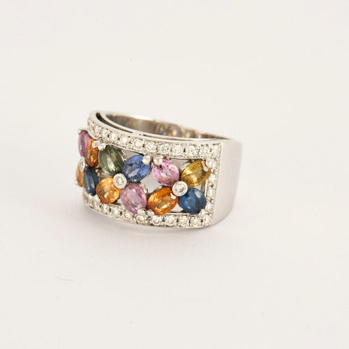 Bague 52 Bague TUTTI FRUTTI or blanc saphirs de couleurs 58 Facettes LP1114/13