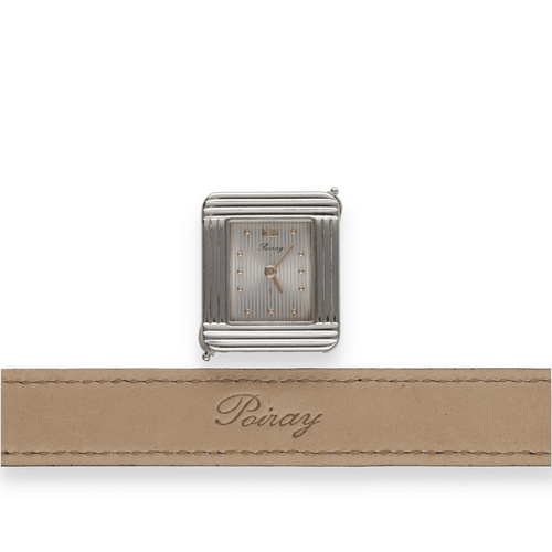 Bracelet Montre Poiray "Ma première" Dame Acier Quartz vers 2015. Bracelet lézard noir . 17 cm. 58 Facettes