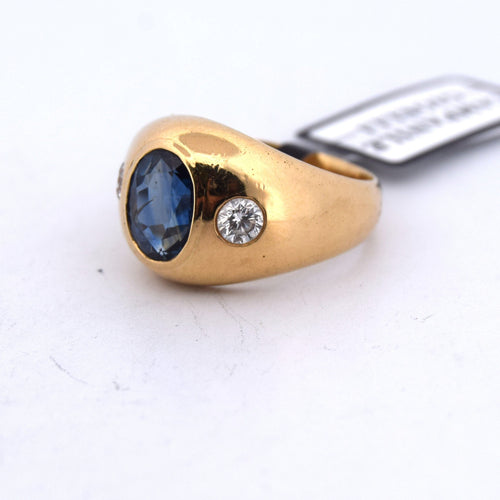 Bague 52 Bague vintage avec saphir 2,80 ct et diamants en or jaune 18 kt 58 Facettes