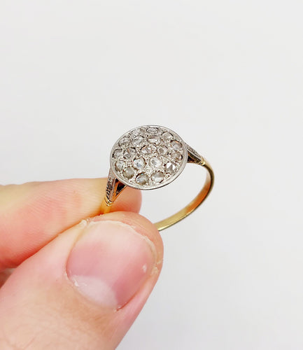 Bague cible antique or 18k diamants taille roses (circa 1920) 58 Facettes A06337