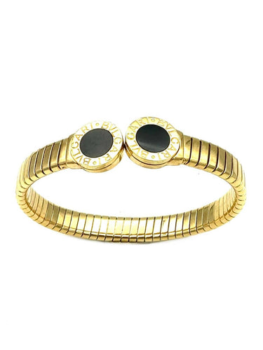 Bracelet BVLGARI. Collection "Tubogas", bracelet or jaune et onyx 58 Facettes