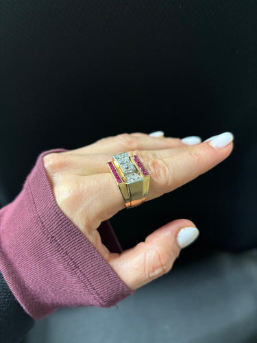 Bague 55 Bague Tank Rubis et Diamants 58 Facettes