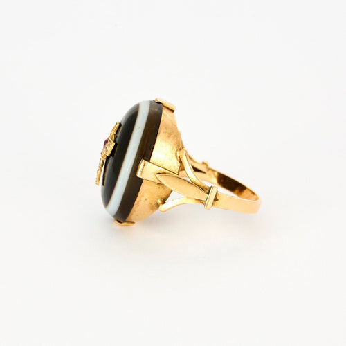 Bague 55 Bague agathe, or jaune et diamants 58 Facettes GU155