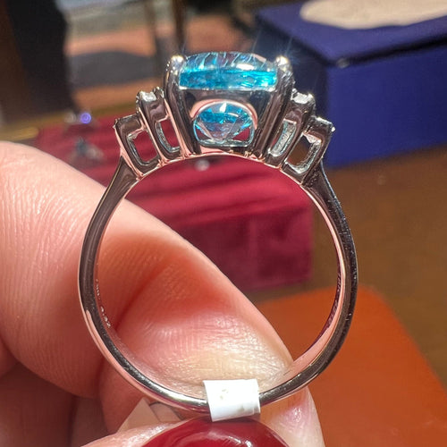 Bague 53 Bague zircon bleu naturel diamants 58 Facettes 7850 A