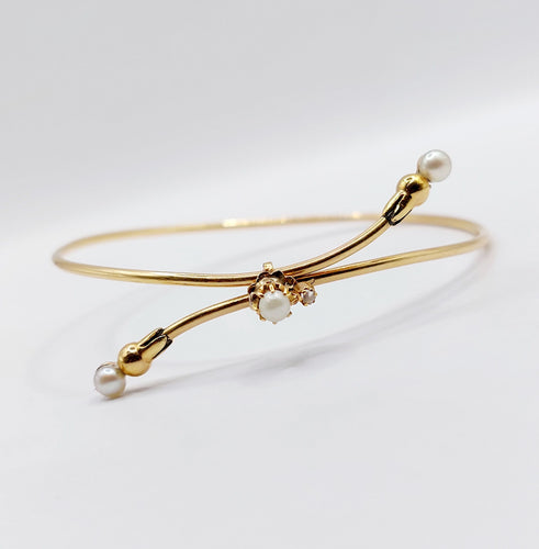Bracelet Bracelet victorien ajustable or jaune, perles et diamant taille rose (circa 1900) 58 Facettes A05281