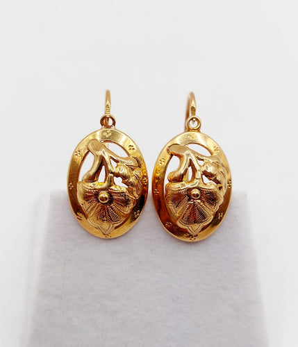 Boucles d'oreilles Dormeuses victoriennes poissardes à fleurs en or rose 18k (circa 1890) 58 Facettes A06467