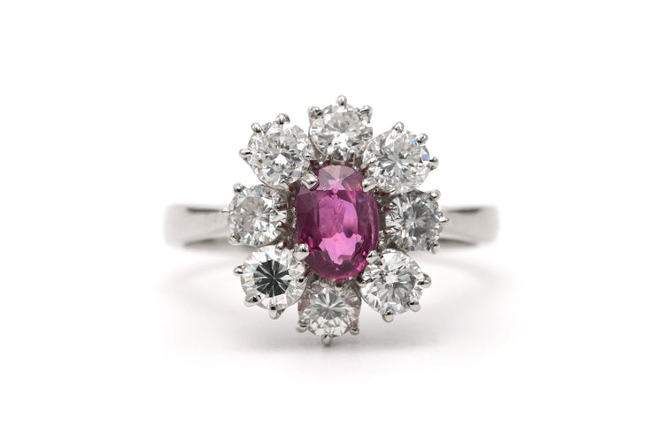 Bague 54 Bague contemporaine sertie d’un saphir rose en or blanc et diamants 58 Facettes 23282