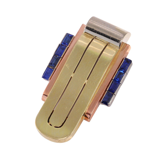 Klip Vogue Vintage: Szafiry oprawione w trójkolorowe złoto 