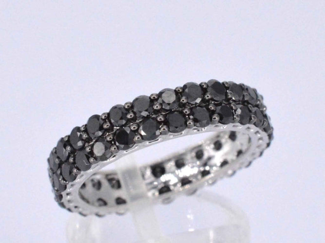 Bague 54 Bague d'éternité en or blanc avec diamants noirs 58 Facettes 2210