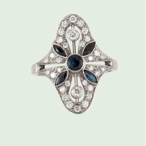 Bague BAGUE EN OR 18 KT DE STYLE ART DÉCO avec DIAMANTS et SAPHIRS 58 Facettes DF21