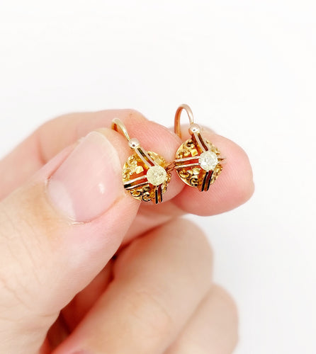 Boucles d'oreilles Dormeuses or rose, diamants jaunes taille ancienne (circa 1900) 58 Facettes A06239