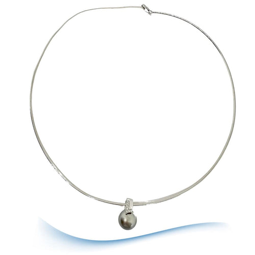 Collier Collier cable Oméga Perle de Tahiti et Diamants - Réversible Or jaune ou Or blanc 18 K 58 Facettes AA 1698