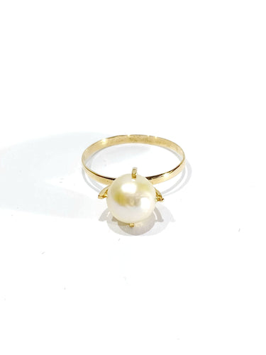 Bague 53.5 Bague or jaune et perle 58 Facettes