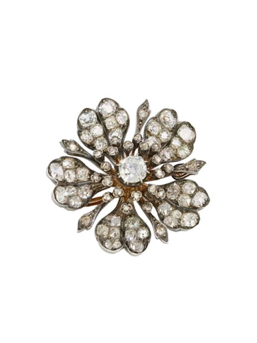 Broche Broche ancienne fleur or argent diamants taille ancienne 58 Facettes 341