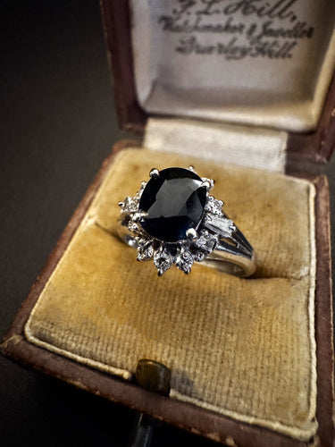 Bague 53 Bague avec saphir et diamants 58 Facettes