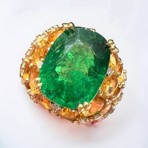 Bague 53.5 Bague Tsavorite 7,20 carats et pavage de citrines 58 Facettes 7662 A
