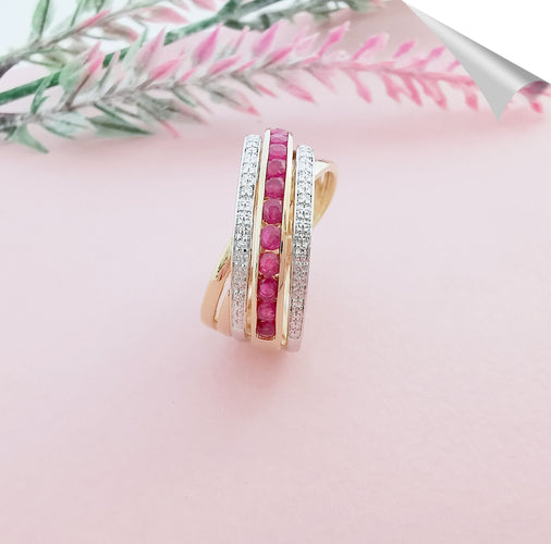 Bague 56 Bague Croisée Rubis Diamants 58 Facettes AA 1568