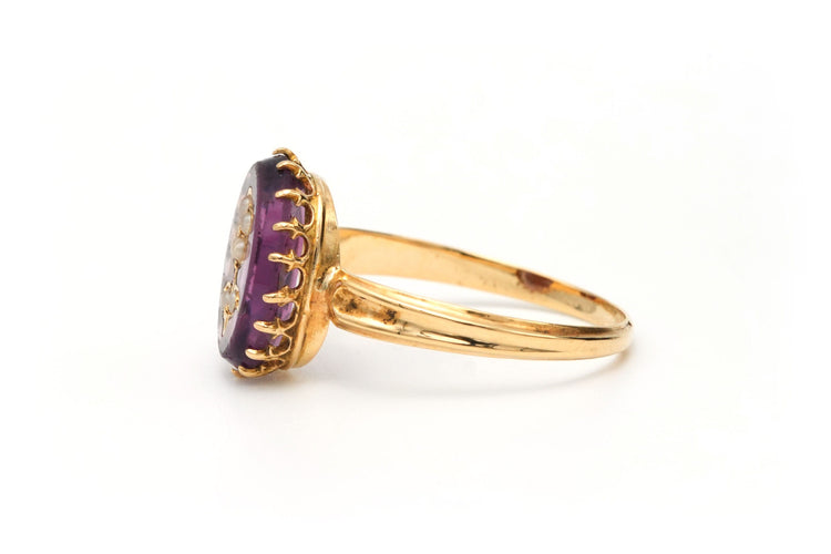 Bague 54 Bague Napoléon III en or jaune sertie d'une améthyste et de perles 58 Facettes 22202