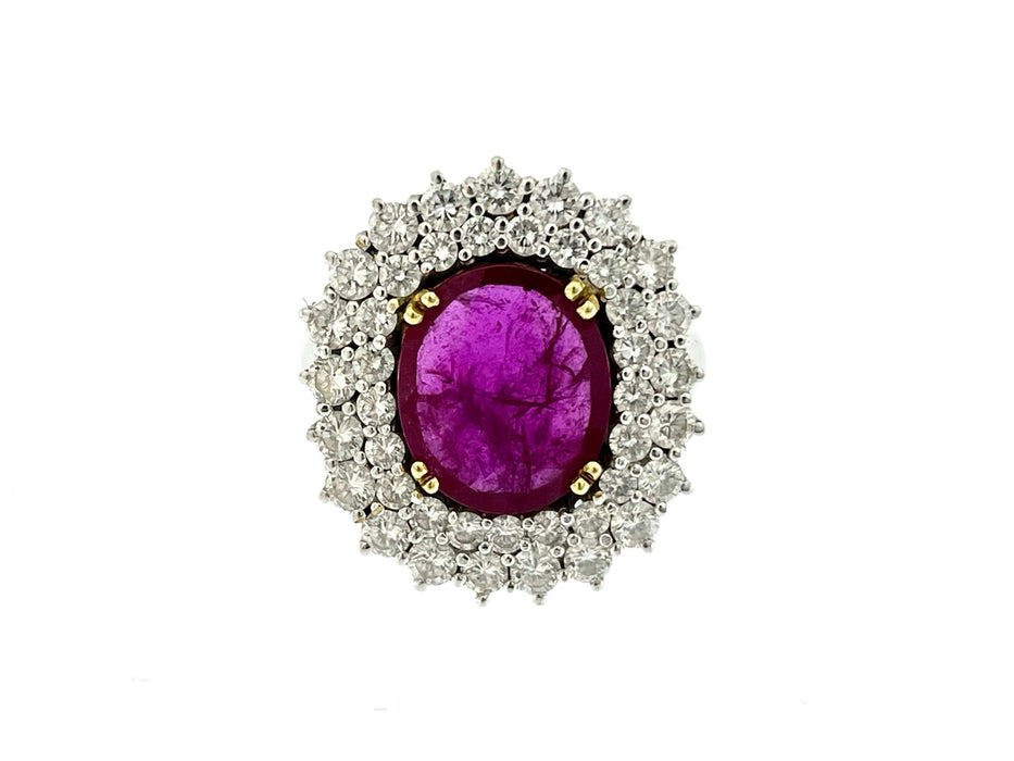 Cocktail ring in white gold, diamonds and rubies