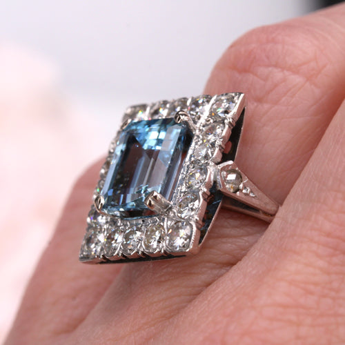 Bague 52 Bague aigue-marine rectangulaire et diamants 58 Facettes 22-223