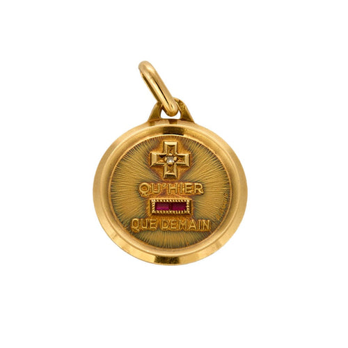 Pendentif AUGIS - Médaille d'Amour - Or jaune, diamant et rubis de synthèse 58 Facettes CHOL0904