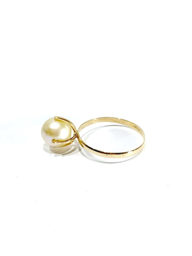 Bague 53.5 Bague or jaune et perle 58 Facettes