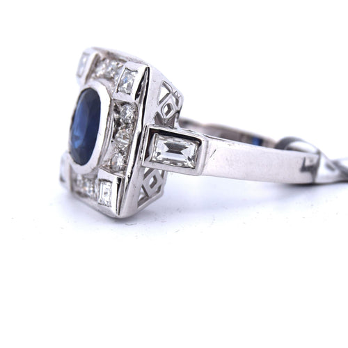 Bague 54 BAGUE DÉCO' - OR BLANC 18 KT - SAPHIR et DIAMANTS 58 Facettes