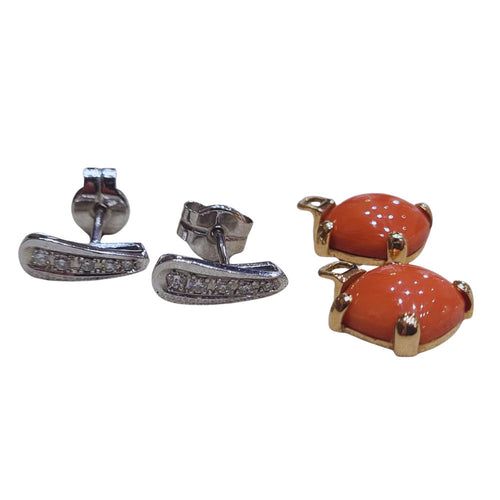 Afneembare oorbellen in witgoud en roségoud met koraal en diamanten 