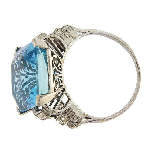 Bague 58.5 Bague en platine 950 avec aigue-marine de 18,47 ct et diamants 58 Facettes G3806