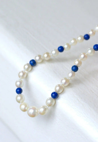 Collier Collier perles de culture et lapis lazuli or jaune 58 Facettes