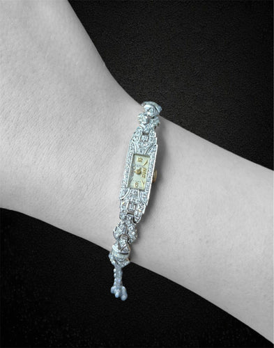 Montre Orologio da polso Astin,  Art Deco, oro bianco e diamanti 58 Facettes