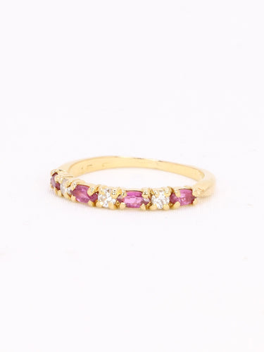 Alliance or jaune diamants tourmalines roses 58 Facettes 1186.2