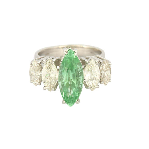 Bague 52.5 Bague or gris, tourmaline verte et diamants 58 Facettes BA1456