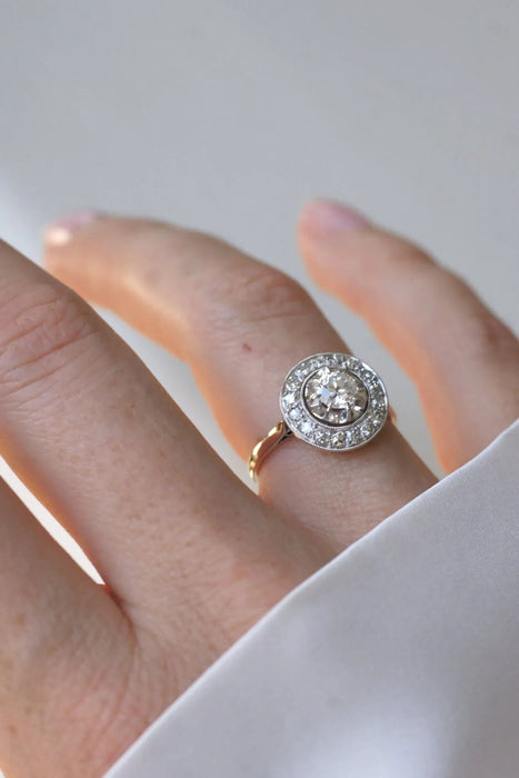 Art Deco Diamond Target Ring in Gold and Platinum