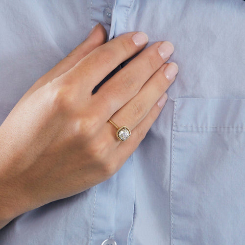 Bague 52 Solitaire Torsadé diamant taille ancienne 1,65 carat en or jaune 18K 58 Facettes