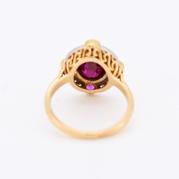 Bague 53 Bague halo or jaune rubis birman et diamants 58 Facettes 324